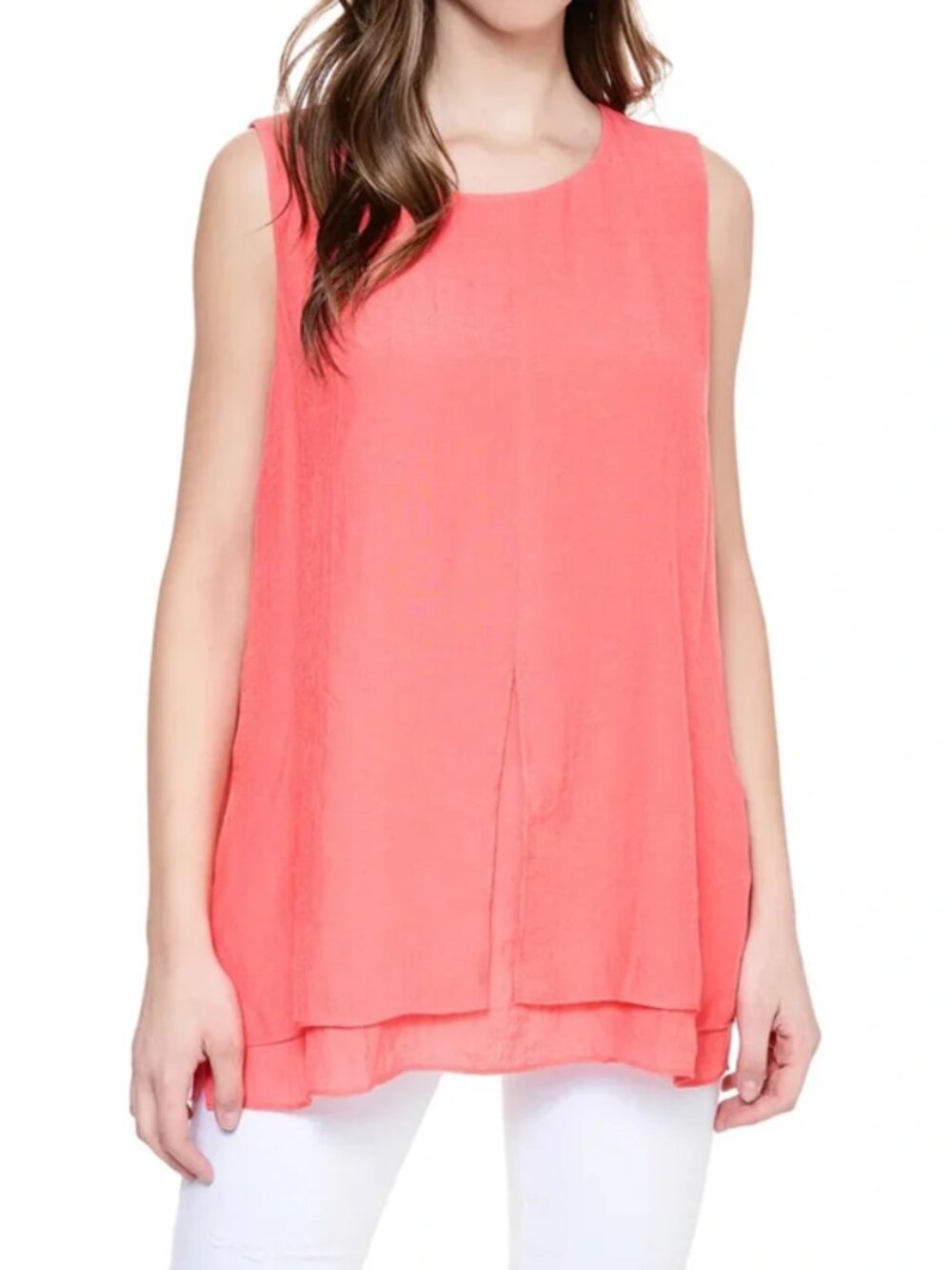 Christina B Coral Pink Coastal Sleeveless Layered Front & Side Slit Top XXL